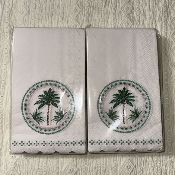 OCS 32 x 2pk Palm Oasis Guest Paper Towel Napkins Blush Pink Green Scalloped - Picture 1 of 7